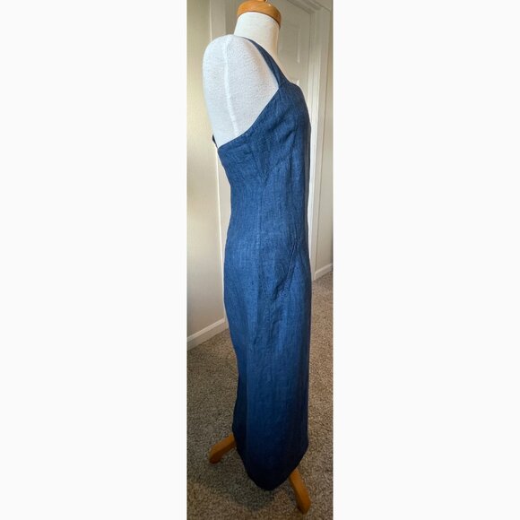 Express Blue 100% Linen Dress Criss Cross Zipper Back Junior Size 9/10 - Picture 4 of 11